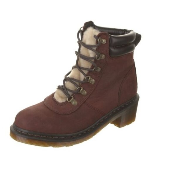 DR DOC MARTENS Sylvia Parade Mid Heel Boots 10 Burgundy Leather Lace Up Hiking - Picture 3 of 6